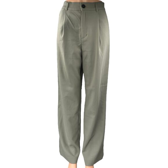 Zara Gray High Waisted Pleated Wide Leg Loose Fit Trouser Dress Pants Size XS - Picture 1 of 4